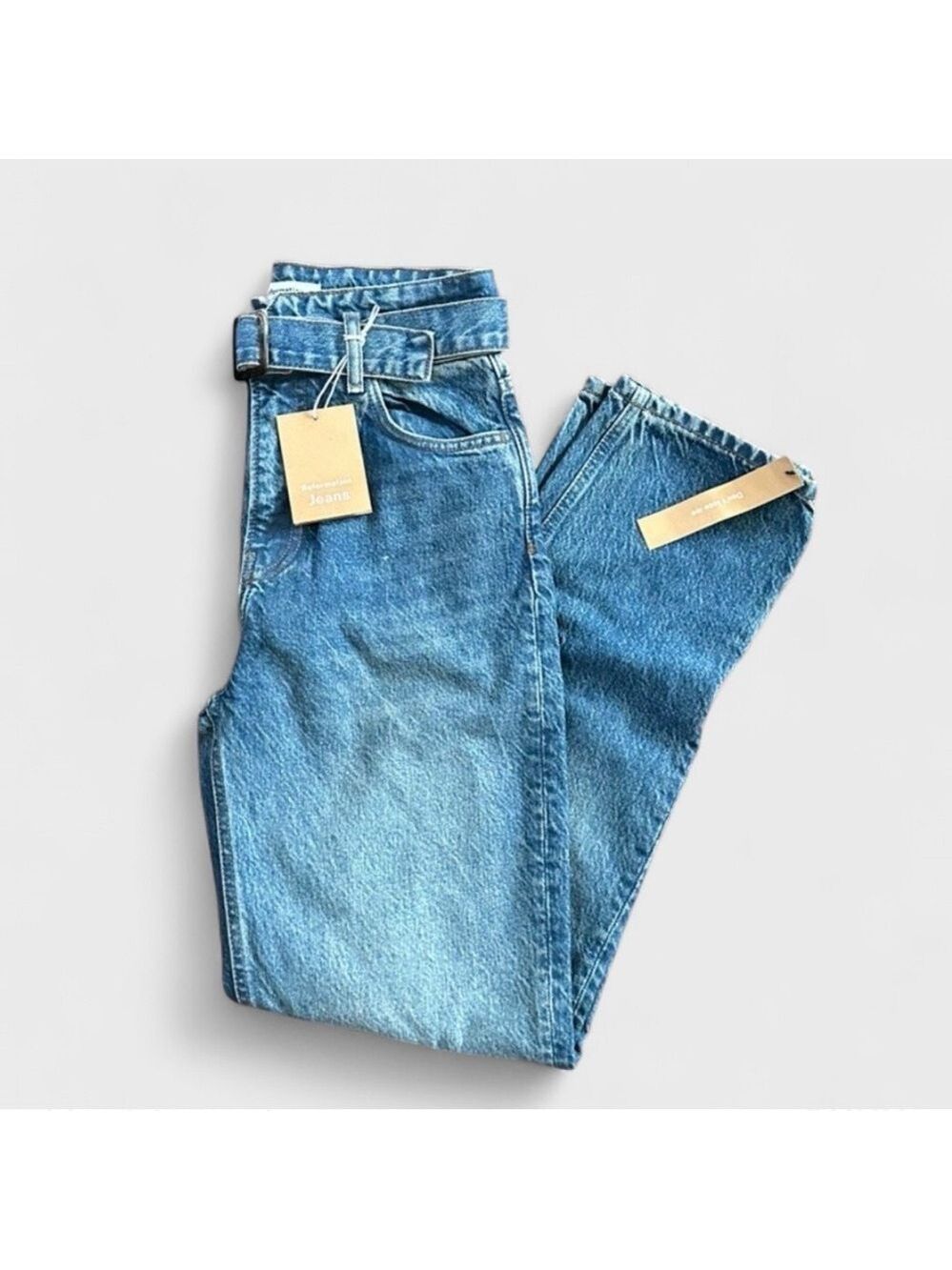 Reformation Cynthia Belted High Rise Straight Jeans size 26 NWT - Picture 11 of 13
